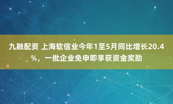 九融配资 上海软信业今年1至5月同比增长20.4%，一批企业免申即享获资金奖励